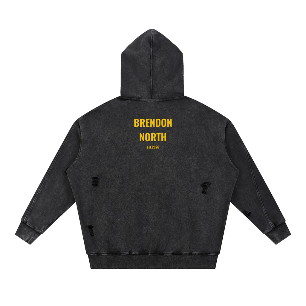 Snow Washed Distressed Panel Pocket Hoodie - Brendon North