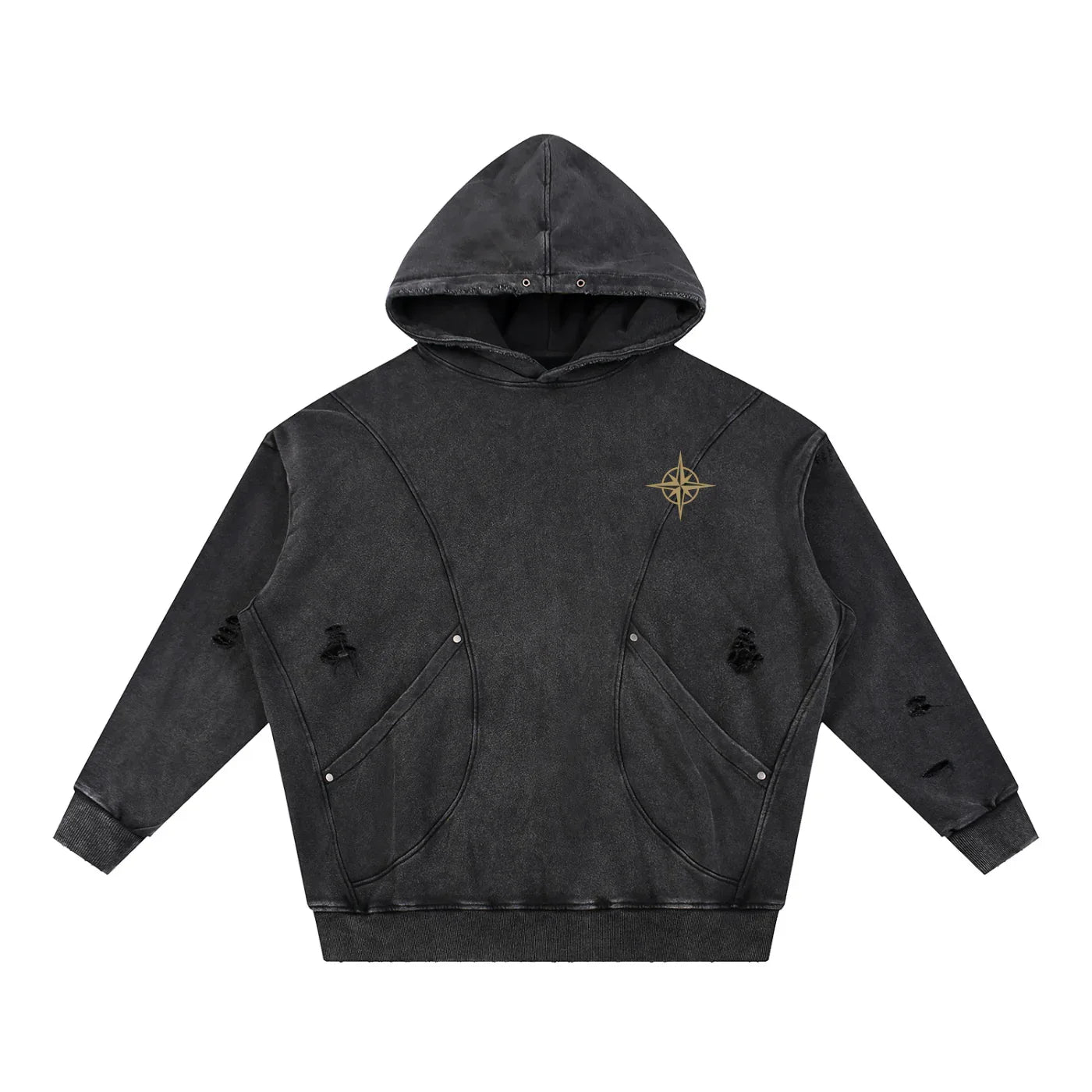 Snow Washed Distressed Panel Pocket Hoodie - Brendon North