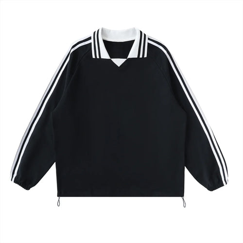 Contrast Striped Lapel Collar Sweatshirt - Brendon North